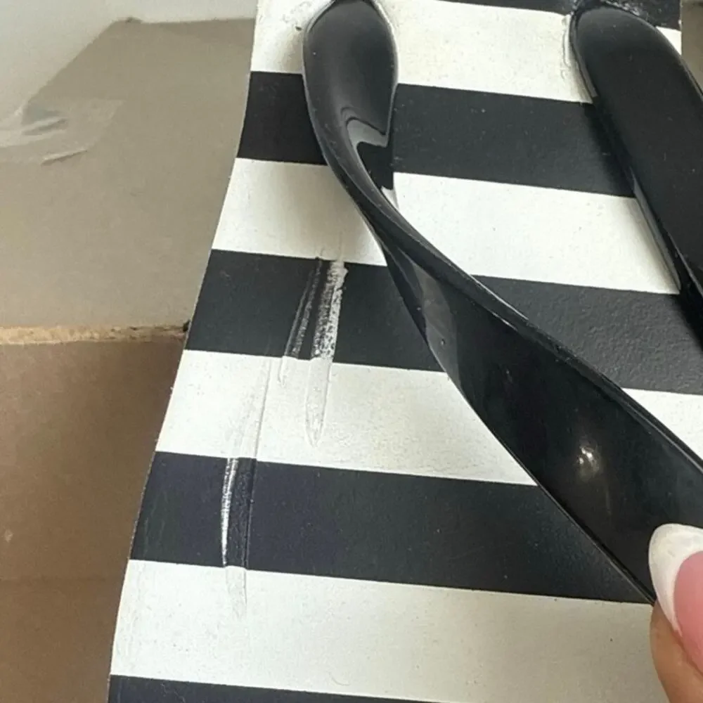 Kate Spade Black/White Striped Women Wedge Sandals - SZ 5